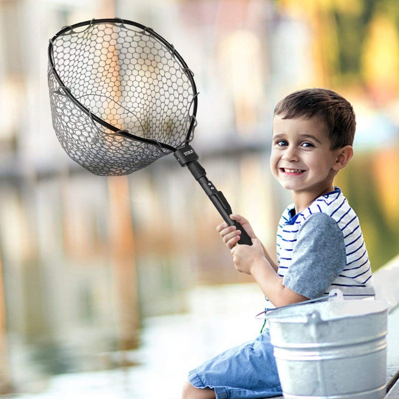 PLUSINNO Fly Fishing Net, Trout Bass Fish Landing Net Soft Rubber Mesh Catch and Release (16" x 13" Hoop Size) - Image 2